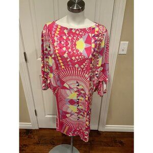 Hale Bob Pink Geometric T-Shirt Mini Dress, Size Small